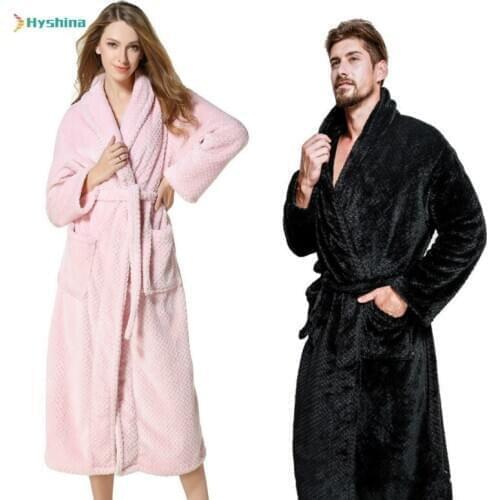 Couple Velvet Nightgown Lengthened and Thickened Coral Velvet Bathrobe Long Nightgown for Men and Women
