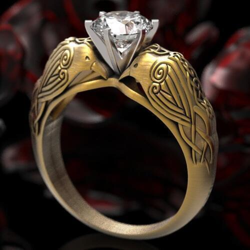 Vintage Creative Bird Totem Ring Jewelry Inlaid Zircon Statement Gold Color Rings For Women Engagement Wedding Gift Wholesale