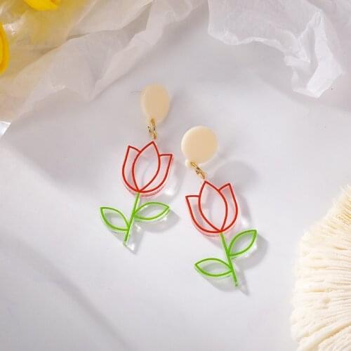 French Fashion Hollow Acrylic Flower Women Earrings Jewelry Accessories 2021 New Trendy Simple Plant Drop Ear