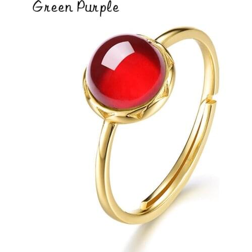 Green Purple Real 925 Sterling Silver Rings For Women Natural Labradorite 18k Gold Plated Adjustable Ring 2021 New Gift Anillos