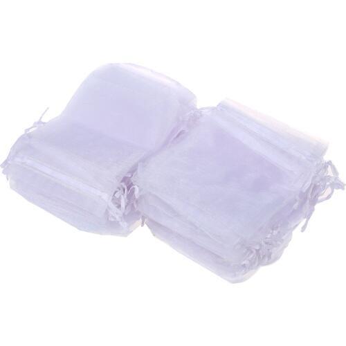 100pcs White Eyelash Organza Drawstring Pouches Jewelry Party Wedding Favor Gift Bags 4"X5"