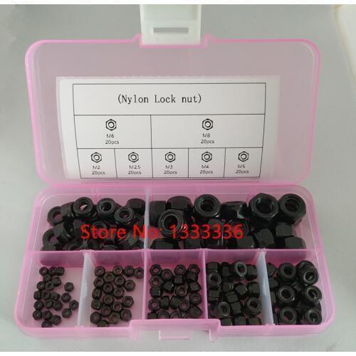 140pcs DIN985 M2 M2.5 M3 M4 M5 M6 M8 Nylon Lock Nut Assortments Kits Black Zinc Carbon Steel Self locking Locknuts