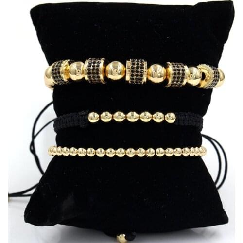 3pcs/Set 4 Color Copper Beads Male Bracelet Sets Micro CZ Tube Charms Female Bracelet Braiding Macrame Cord Men Bracelet Sets