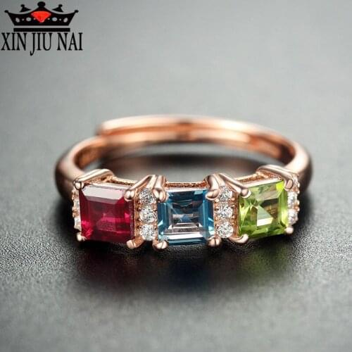 3 Tricolor 5mm Square Red Garnet Green Peridot Blue AAA Zircon Wedding Ring For Women Rings For Women Gift