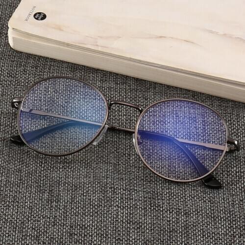 New Classic Retro Frame Circular Lens Planar Optical Lens Metal Anti-Blue Optoele ctronic Computer Glasses for Men and Women