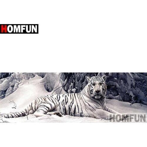 HOMFUN 5D DIY Diamond Painting Full Square/Round Drill "Animal white tiger" 3D Embroidery Cross Stitch gift Home Decor A27191