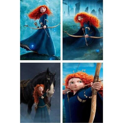 Disney Cartoon Brave Legend Merida Diamond Painting Round Diamond Mosaic Embroidery Children Room Decor Handwork home and gift