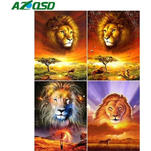 AZQSD Drawing By Number Lion Sunset Hand Paind Kit Canvas Paint By Numbers Animals Unique Gift For Children Wall Arts