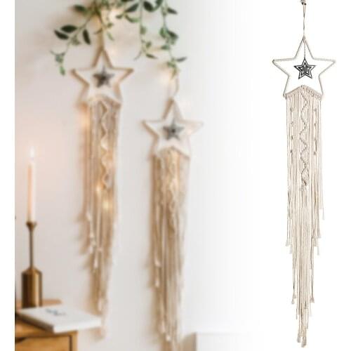 Bohemian Chic Macrame Wall Hanging Tapestry Moon Star Dreamcatcher Wall Decor Boho Woven Knitted Tapestries Home Decor