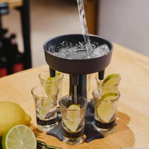 6 Shot Glass Dispenser Holder Caddy Liquid Dispenser with 6 Glass Shot Drinking Game Bar Party Glass Dispenser