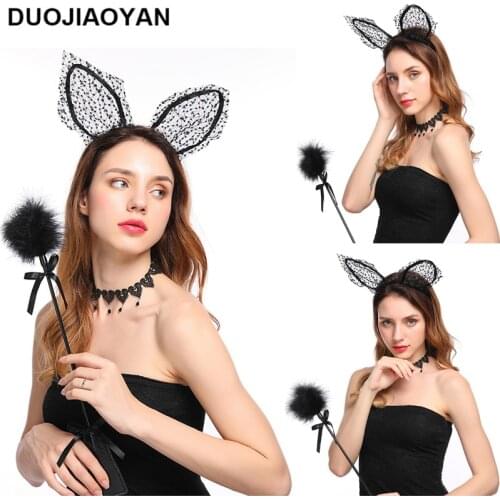 DUOJIAOYAN 2020 New Sequins Hair Band Halloween Animal Headdress Accessories Princess Sexy Cute Hoop Lace Cat Ears Headband