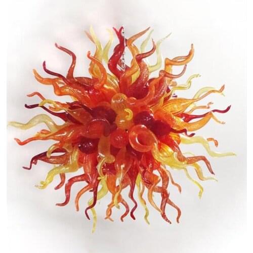 Orange Red Yellow Glass Chandelier Lamps Elegant Noble LED Light Living Room Round Villa Art Decor Pendant Hand Blown 70 Inches