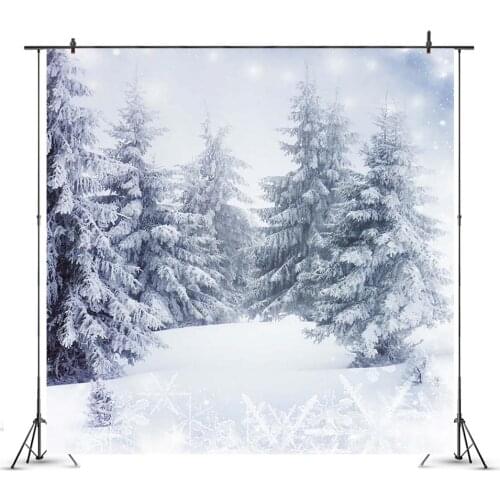 Winter Snow Scene Backdrop for Photography White Pine Tree Forest Photo Background Snowflake Christmas X-mas New Year Portrait