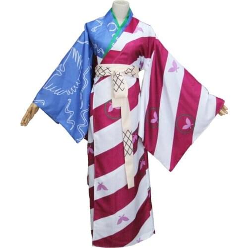 Hot Anime Inuyasha Kagura Uniform Cosplay Costume Opening Rope Knot and Ending Circle Butterfly Kimono Free Ship Cosplay Suits