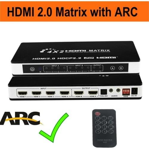 HDMI Matrix 4x2 HD 4K 60Hz HDMI Switch Splitter 4 In 2 Out 3D 1080P True Matrix Converter Adapter With Remote Control EDID