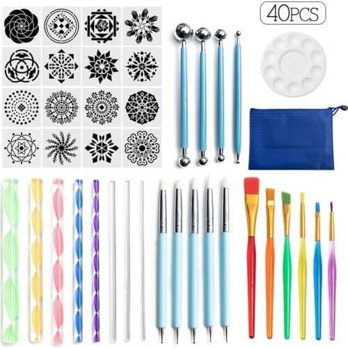 Mandala Tool 40PCS, Hollow Out Drawing Template, Brush DIY Graffiti Point, Dot Dot Rock Fill Color Tools, Craft, Clay Tools