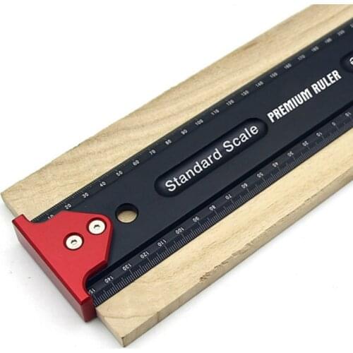 Woodworking Mark Line Gauge Aluminum Alloy Cross-Out Ruler Scribe Measuring Tool with Hook Stop for Carpenter