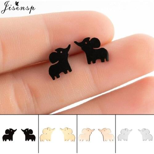 Jisensp 2021 New Fashion Stainless Steel Stud Earrings for Women Cute Mini Elephant Lovely Animal Earrings Vintage Jewelry