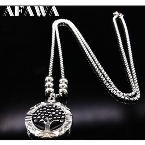 Enamel Tree Of Life Long Necklace For Men Silver Color Stainless Steel Necklace Men Jewelry collier sautoir long N72268