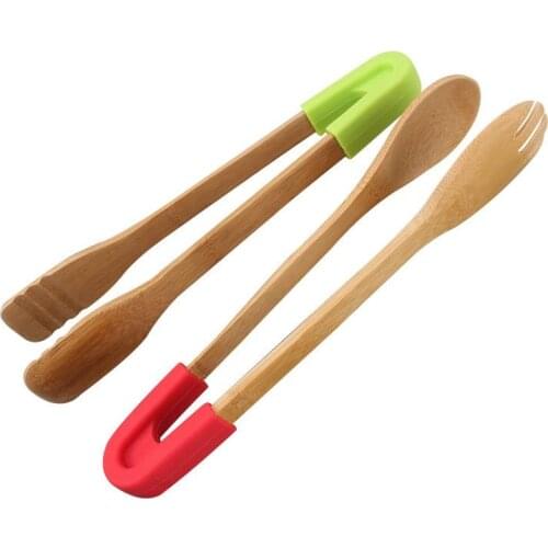 Kitchen Bamboo Food Tongs Detachable Serving Tongs Barbecue Tongs Toast Salad Tongs Clip Anti Heat Bread Clip BBQ Tool