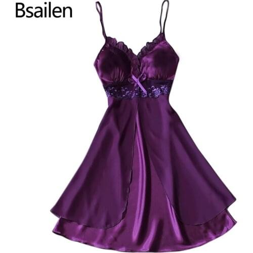 Women Sexy Silk Satin Night Gown Sleeveless Nightdress Lace Sleep Ruffle Dress V-neck Nighties Night Shirt Sleepwear Nightwear