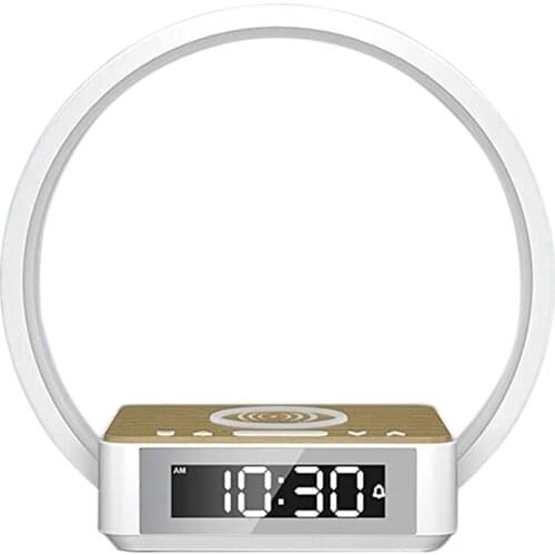 Night Light Alarm Clock , Wireless Charging Alarm Clock,LED Display, Dimmable Bedside Lamp,for Kids Elderly Home Office