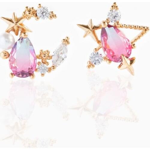 2021 New Arrival Fashion Brand Jewelry Crystal Star Moon Stud Earrings for Women Delicate Zirconia Gift Earrings