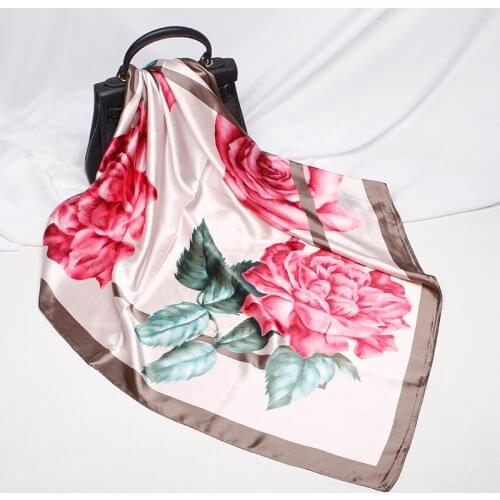 2020 90x90 Peony Flower Multipurpose women Silk twill scarf Satin square tie Hairband ladies foulard femme towel bufanda shawl