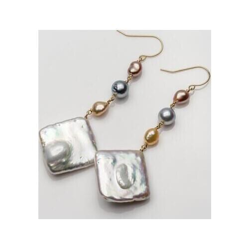 Chic 5-19mm Multicolor Akoya Pearl Keshi Pearl Long Drop Earrings 9k Yellow Gol