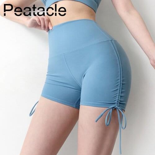 Peatacle Yoga Gym High Waist Shorts Sport Fitness Workout Running Biker Tight Drawstring Straps