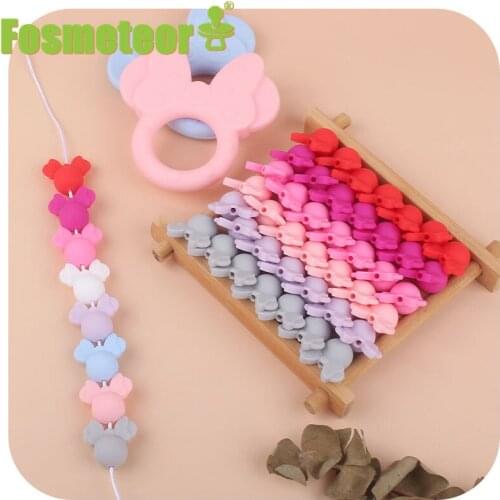 Fosmeteor 5pcs/Lot Silicone Teethers Minnie Shape Beads Food Grade Mouse Silicone Teething Beads DIY Necklace Accessories