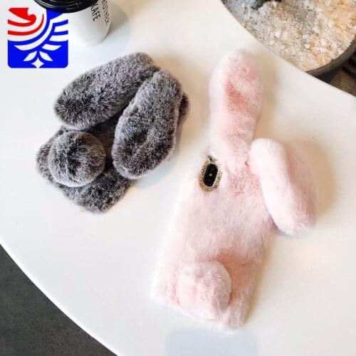 PEIPENG 3D Cute animal rabbit Hairy Warm Fur phone case For iPhone 7 Plus Silicone Case For iPhone X XS Mas 8 7 6 6s Plus XR