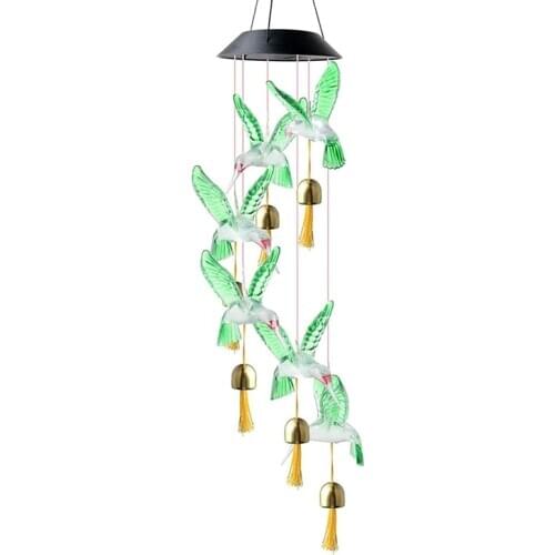 Solar Bird Wind Chimes Lights with Bell,Outdoor Color Changing RGB LED Hanging Lights,for Garden,Yard Decor,Etc