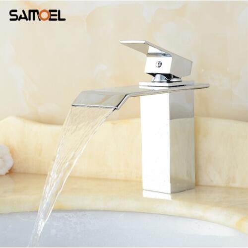 Modern Brass Deck Mounted Chromed Waterfall Bathroom Sink Faucets Silver Basin Cold Hot WaterTap Mixers 1210C