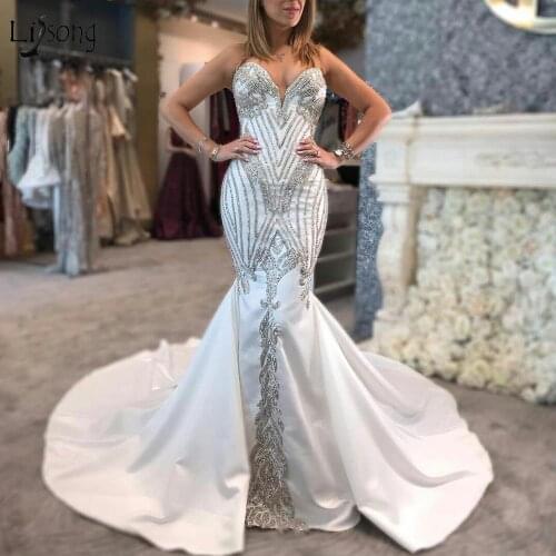 Vintage Crystal Mermaid Wedding Dresses With Detachable Train 2020 Bridal Gowns Lace Up Vestido De Novia