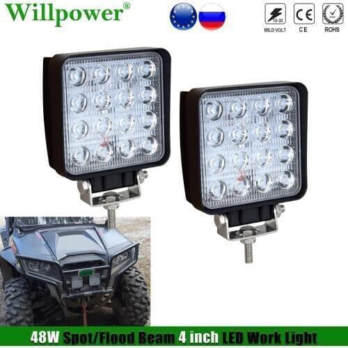 Offroad 4WD 48W 4" Spotlights Headlight For Jeep JK Polaris UTV 4x4 Truck SUV Car Square LED Work Light Flood Driving Fog Lamp