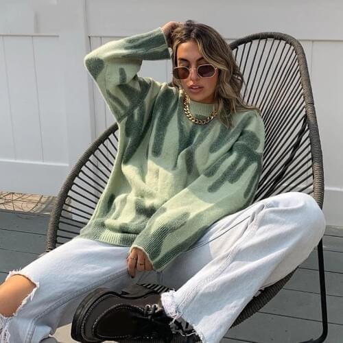 Foridol Tie-dyed Knitted Oversized Sweater Pullovers Women Chic Green Casual Winter Sweater Jumper Female Clothes 2020 Tops