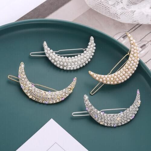 Rhinestone Crystal & Faux Pearl Moon Hair Clips Pins Fashion Hair Jewelry Bride Wedding Headwear Hair Accessories For Women EH44
