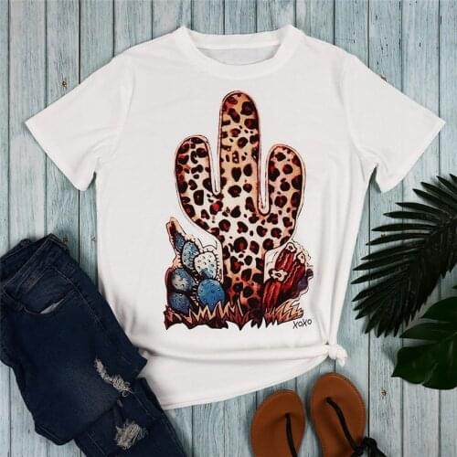 Leopard Cactus Print T Shirt Women White T-shirt Tops Tee Short Sleeve Tee Shirts Women Clothes Camiseta Mujer Tees