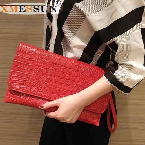 XMESSUN 2021 New Clutch Bag Evening Crocodile Pattern Handbag Women Split leather Shoulder Messenger Party Bag Dropshipping F90