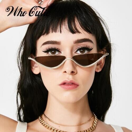 WHO CUTIE Vintage Slim Cat Eye Sunglasses Shades for Women Brand Designer Triangle Half Frame Retro Cateye Lady Sun Glasses 810