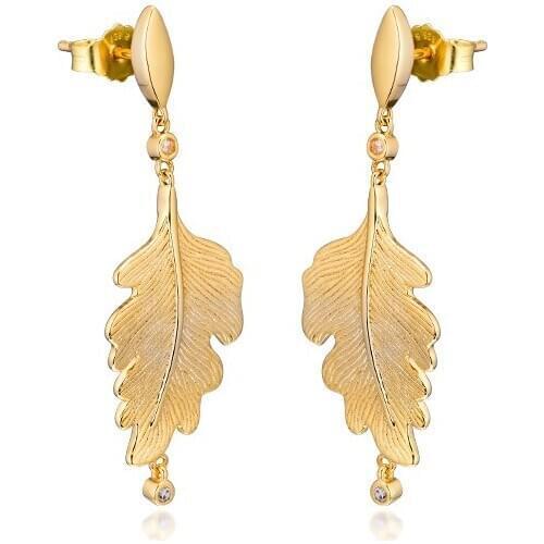 Clear CZ Oak Leaf Dangle Earrings Jewelry Golden Shine Women Earrings Long Chain Drop Earrings for Women New 2019 Autumn Jewelry