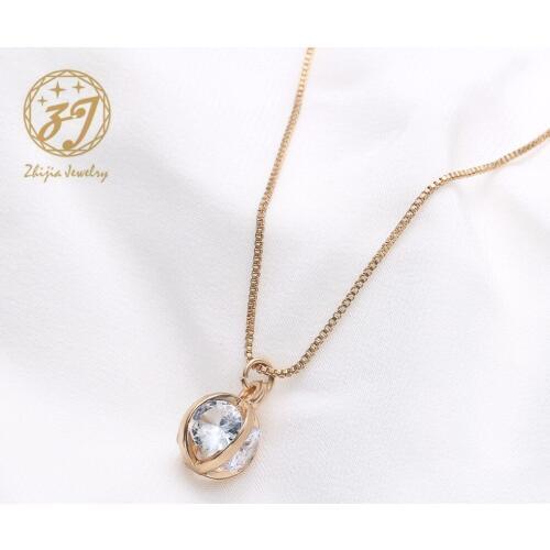 Zhijia Top Quality Fashion Pendant Necklace for Women Retro Vintage Classic Gold Color Cubic Zircon Stone Jewelry Free Shipping