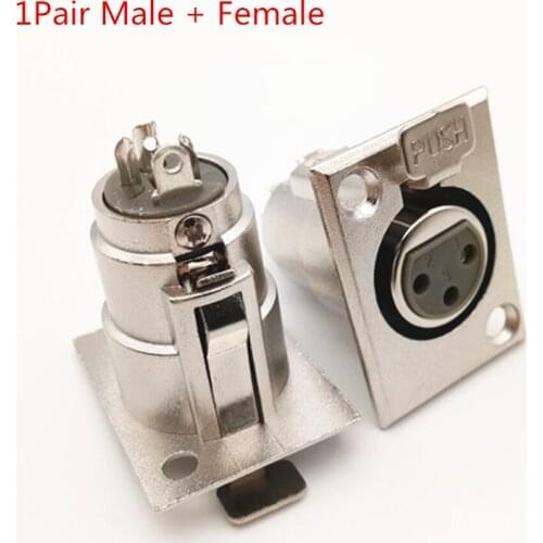1Pair high quality 3Pin XLR Metal Housing Connector hole panel mount chassis socket, Male / Female jack plug Square Shape Metal