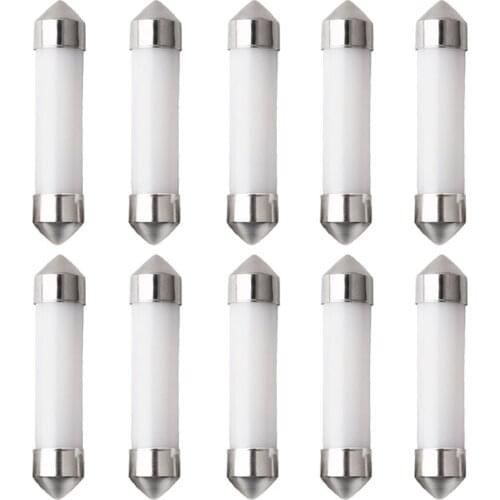 10PCS C5W COB LED Bulb 31mm 36mm 39mm 41mm Festoon Dome Reading Light Ceramic Car Interior Bulbs License Plate Light 6000k White