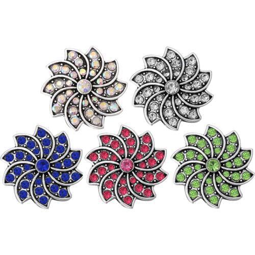 10pcs/lot Wholesale 18MM Snap Jewelry Flower Rhinestone Metal Snap Buttons fit 18mm Snap Bracelet Bangle For Women Jewelry