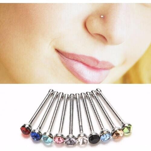 10pcs New Indian Style Cystal Rhinestone Nose Ring Bone Stud Surgical Steel Body Piercing Jewelry