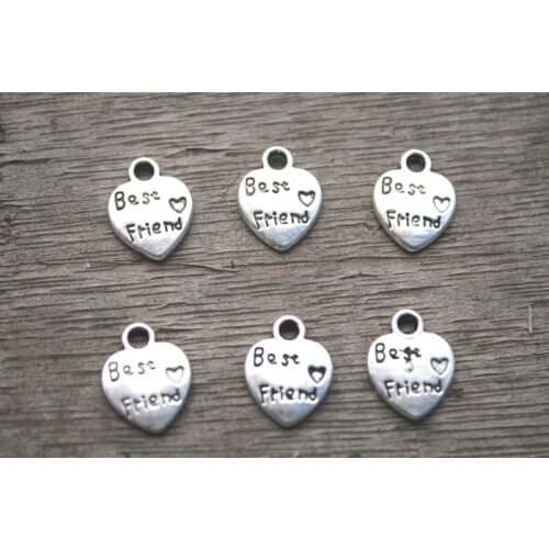 50pcs Heart charms, Tibetan silver heart " Best Friend" charm Pendants, Tear Drop, Jewelry Making 13x10mm