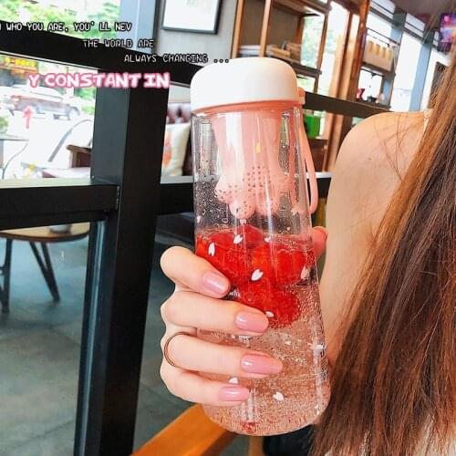 550Ml Creative Cute Cat Claws Plastic Water Bottle with Tea Filter Kawaii Cherry Blossoms Portable Leakproof Sports Water Cup