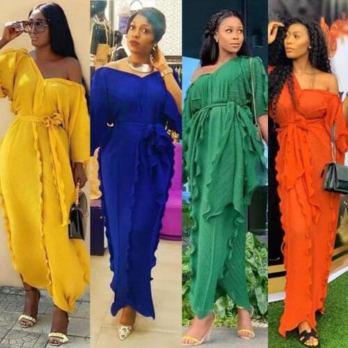 African Dresses for Women Oversize Muslim Maxi Dress Dashiki Ruffle Africa Clothes Abaya Dubai Robe Moroccan Kaftan Caftan Gown